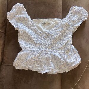 Hollister White and Blue Floral Blouse